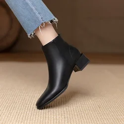 Fashionable Women's Short Boots Thick Heels Brown Soft Leather Ankle Boots New Arrival Autumn/winter 2024 Spring/autumn Boot