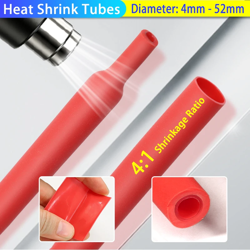 

1~10m Red Glued 4:1 Heat Shrink Tubing 4mm - 52mm Double Wall Adhensive Polyolefin Lined Wire Cable Repair Sleeving Wrap