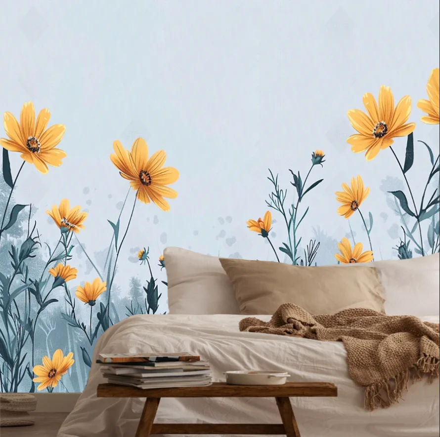 Customized murals, countryside flowers, wild grass decorations, home decor, living room, bedroom wall coverings, 3d wallpaper
