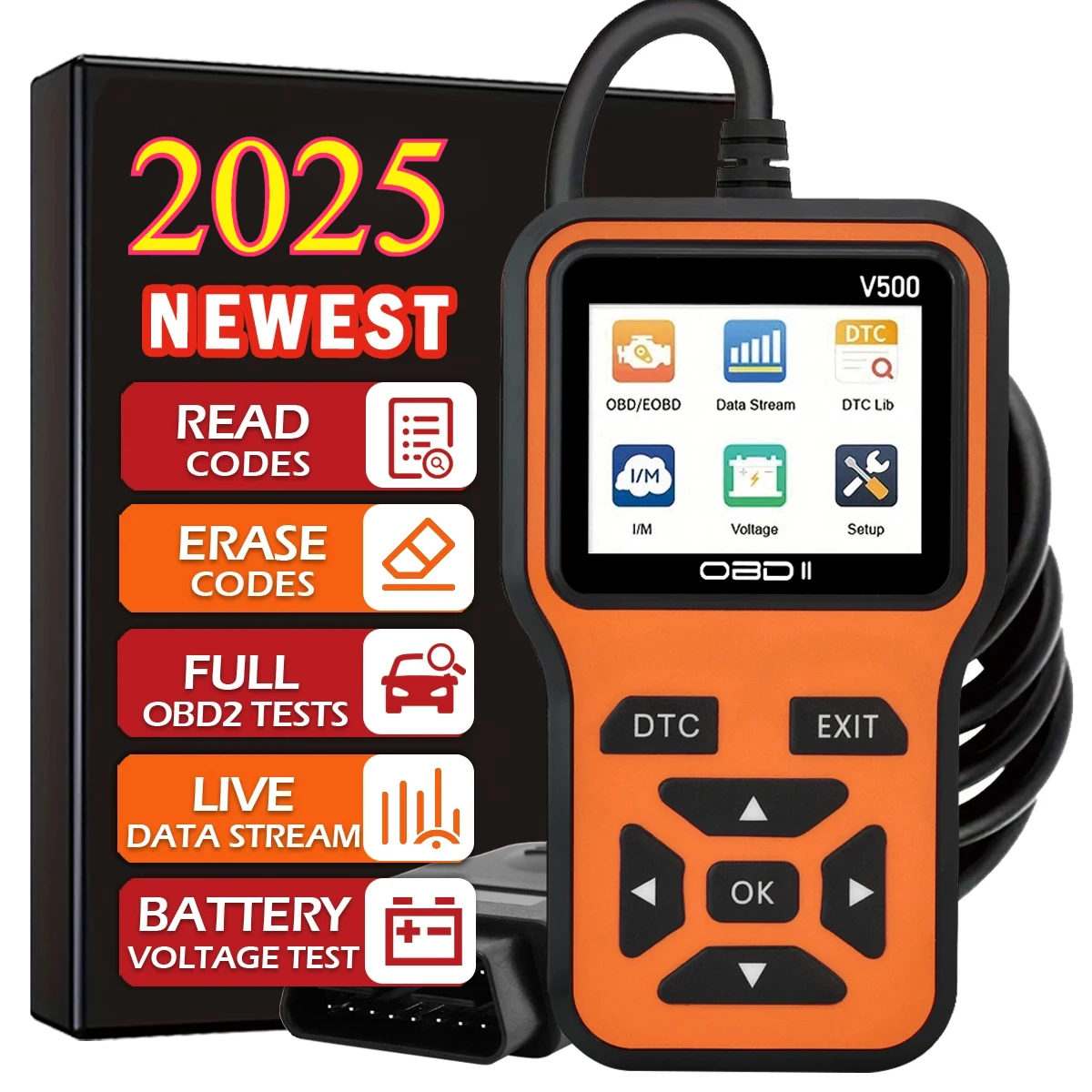 Car OBD2 Scanner Diagnostic Tool Code Reader, Car Voltage Tester Engine Fault Code Scanner, Charging Tester Diagnostic Tool V500