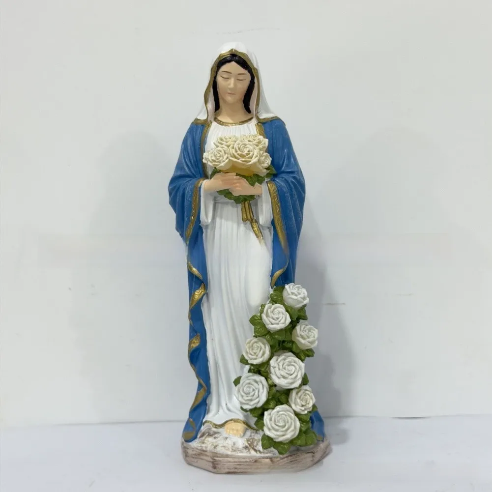 Garden Light Virgin Mary Statue with LED Roses Resin Christian Outdoor Decor 7.2x6.5x20cm Faith-Based Yard Ornament