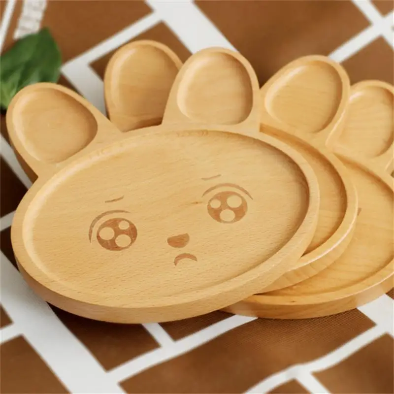 

1pcs Cute Rabbit Face Wood Dinner Plate Kids Cartoon Dishes Food Fruit Dish Tray Child Baby Serving Plate Big Promotion