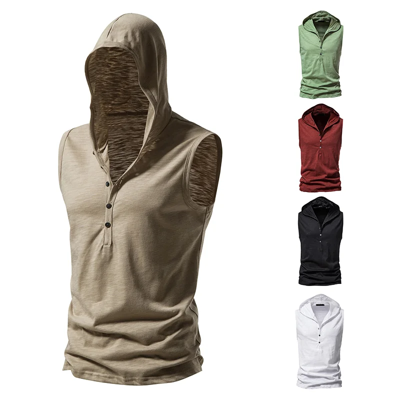 

2023 Summer New Men's Hooded Fitn ort Sve Bamboo Cotton T-irt Vest Breathable Loose Fit Youth Faion Casual Wear