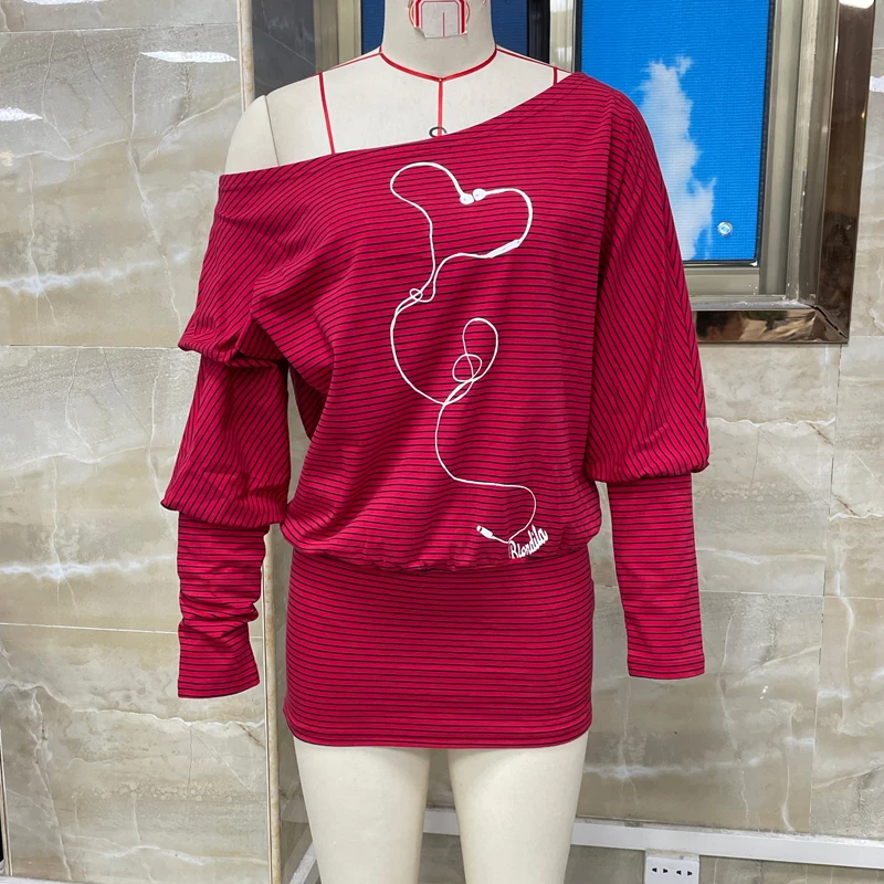 E-สาว Cyber Grunge เสื้อยืดลาย Harajuku ปิดไหล่แขนยาวชุดผู้หญิง Preppy Vintage Y2k ชุดสั้น