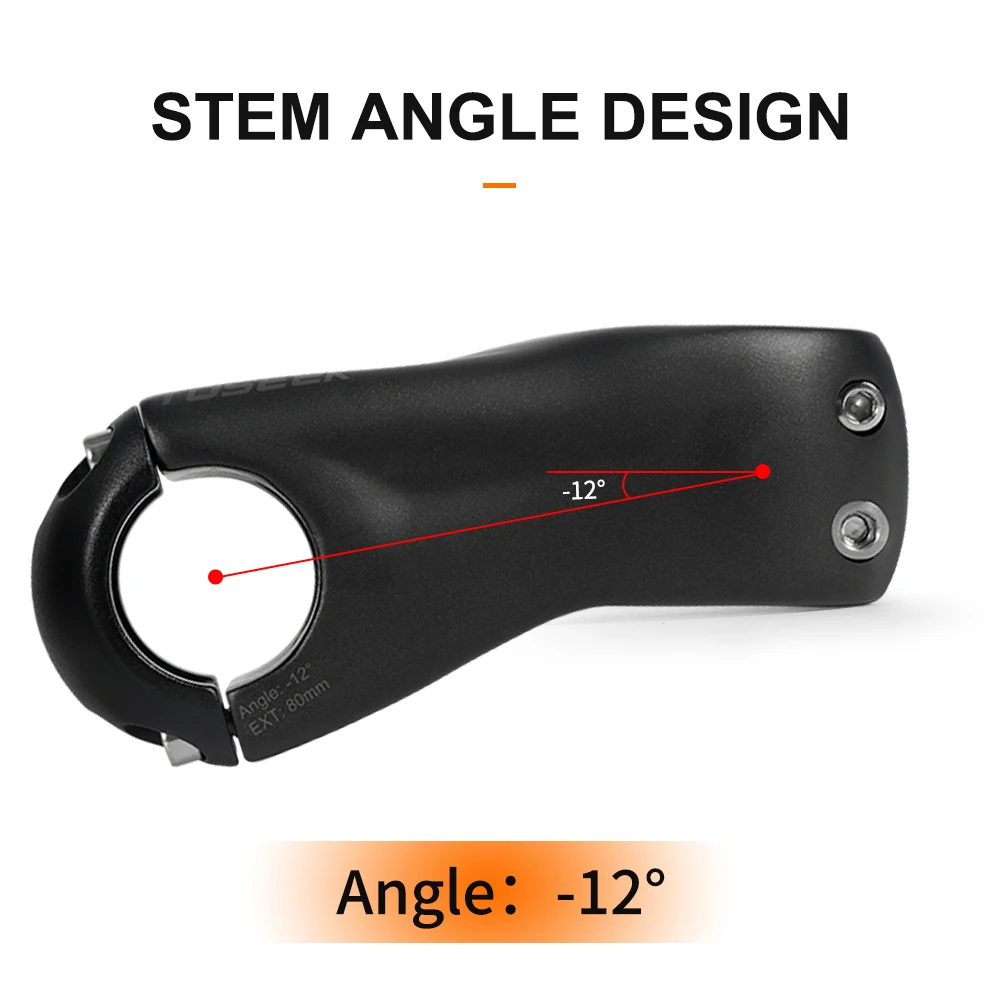 สเต็มจักรยานเสือภูเขา TOSEEK K03 คาร์บอน 12 องศา ขนาด 31.8 มม. ความยาว 100/110/120/130 มม. สีดำด้าน อะไหล่จักรยาน