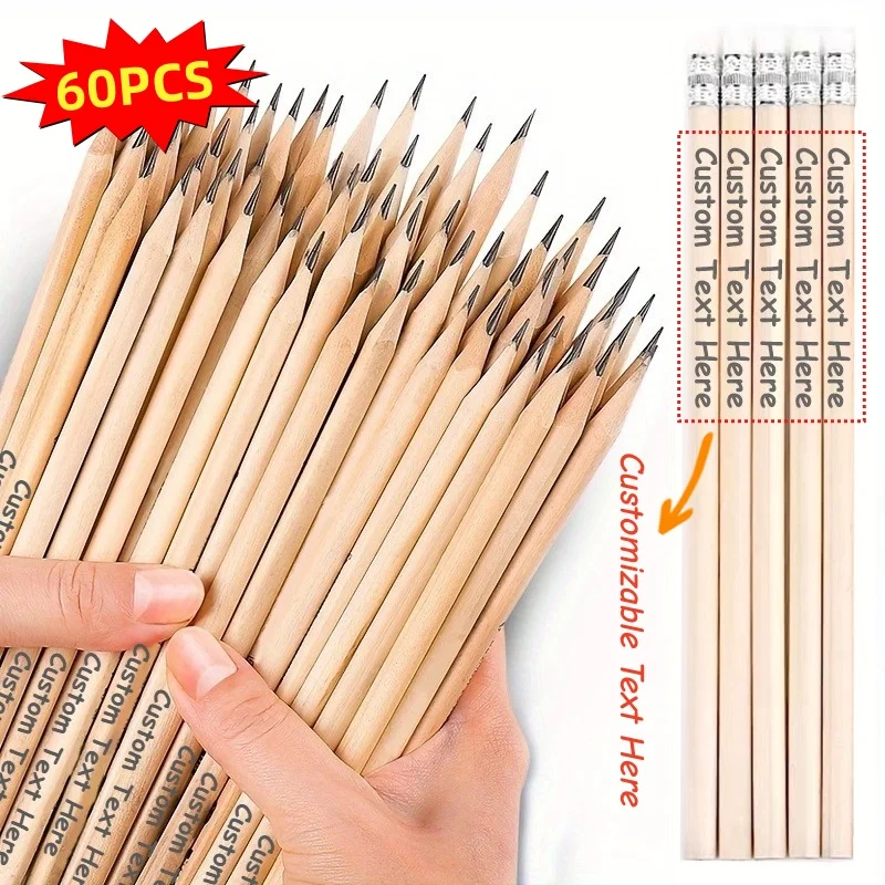 60PCS Custom Graphite Pencils with eraser 0.5mm Smooth Wooden Pencils for Drawing Sketching Writing Non Bleed Perfect for Office
