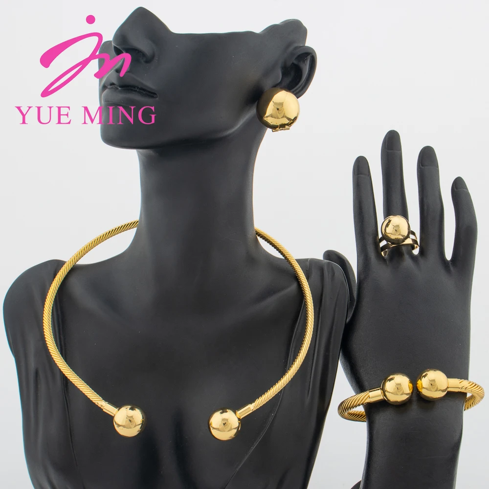 YM Women's Jewelry Set Gold Plated Spherical Necklace Earrings Rings Bracelets Boutique 4-piece Set Women's Gift Gift Jewelry