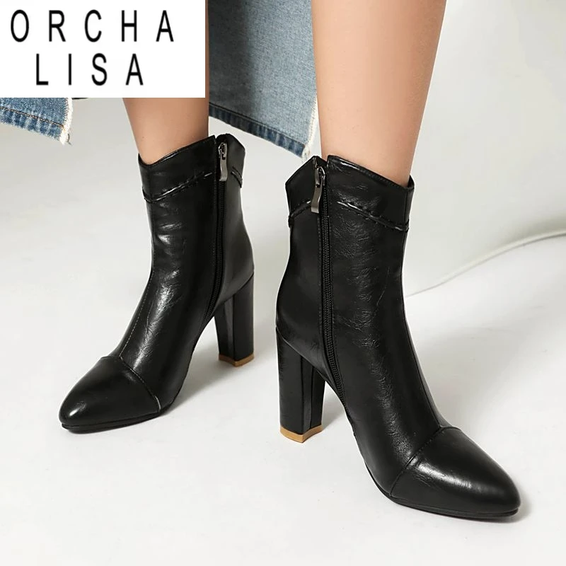 

ORCHA LISA Классические женские ботильоны с острым носком на массивном каблуке 8,5 см, большой размер 45, 46, 47 Офисные женские ботильоны для свиданий