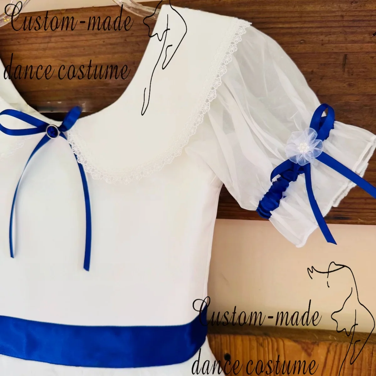 White Graduation Ball Variations, Royal Blue Bow, Long Yarn Skirt, Ballet Performance Costume Customization