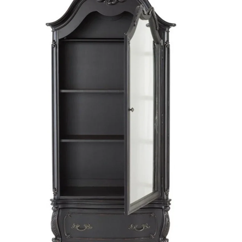 

European neoclassical solid wood oak carved wardrobe, villa retro old decorative cabinet, bedroom mirror