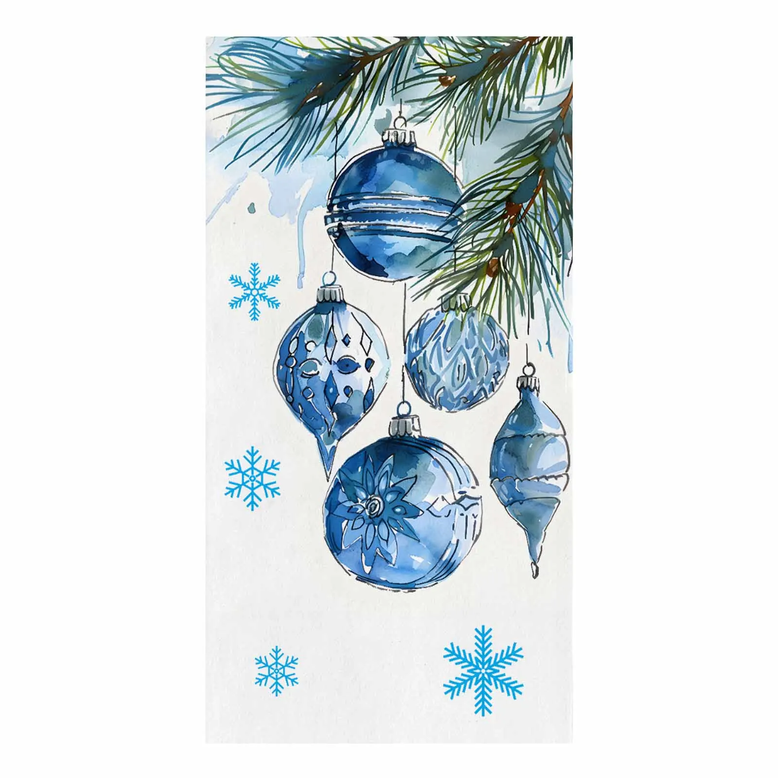 Christmas Pine Branch Blue Lantern Printed Tea Hand Towel Kitchen Dishcloth Water Absorption Household Cleaning Cloth