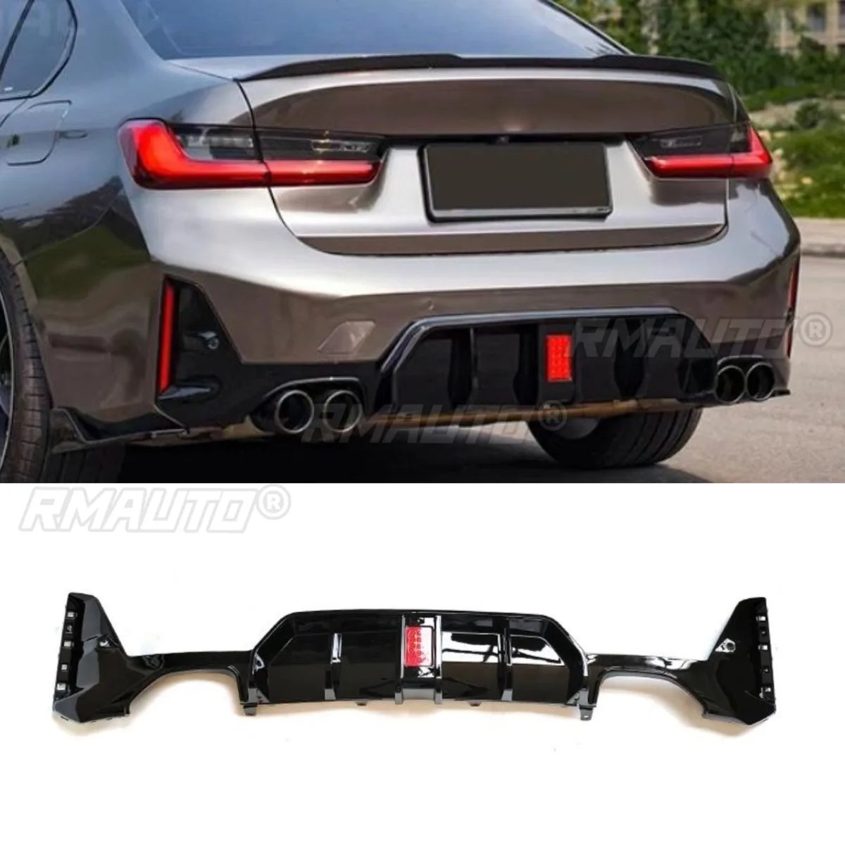 

Car Rear Bumper Spoiler Lip Diffuser Splitter Glossy Black Modification Part For BMW 3 Series G20 G28 2023+ Car Accessories