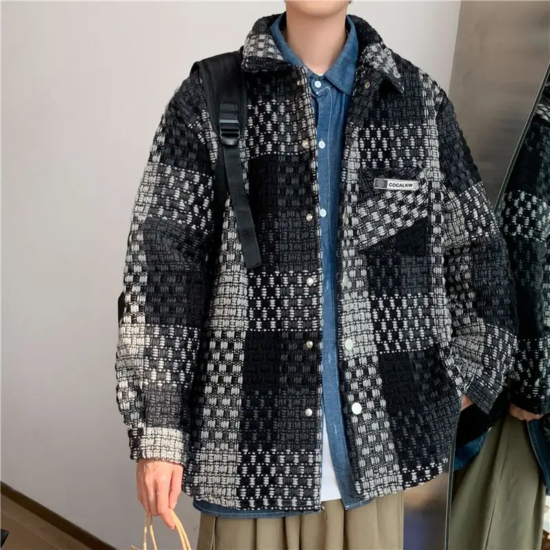 

Thiened Flannel irt Jaet Autumn Spring New Sle for Men And Women Stand Fit Long Sve Button Decorated Outerwear
