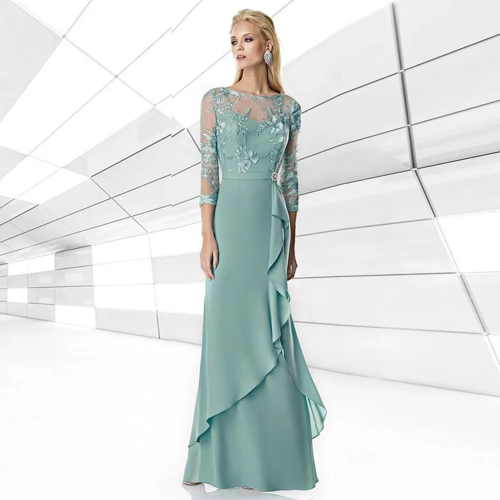 Elegant Light Lake Blue Chiffon Mother Of The Bride Dresses For Weddings  Floor Length Formal Party Evening Dress