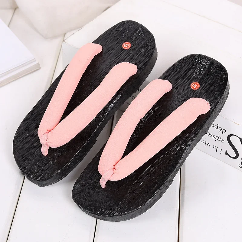 Summer Solid Color Wooden Outdoor Sandals Beach Wear Slippers Flip Flops Japanese Kimono Clogs Geta Cosplay Shoes 36 44