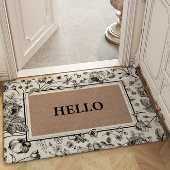 헬로 레트로 프린트 문짝 매트, 미끄럼 방지 기계, 세탁 가능 카펫, 실내 및 실외 사용, 주방 욕실 홈 장식, 문짝 매트 