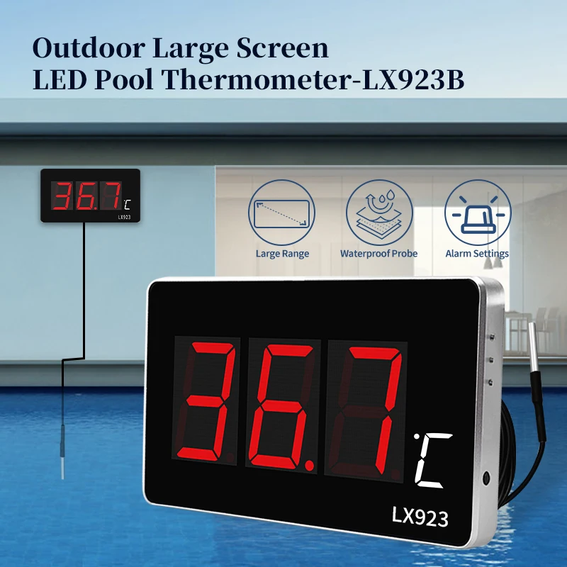 Pool Thermometer With LED Display And Waterproof Probe Thermometer For Water Fish Tank Outdoor Temperature Meter