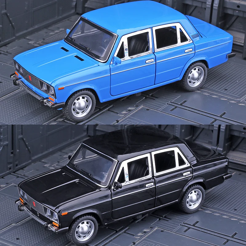 1/24 LADA Classic Car Police Alloy Car Model Diecast Metal Toy Vehicle Simulation Sound Light Collection Kids Gift Toy