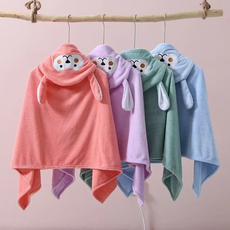 Bath Towel for Children Hooded Cloak Infant Cloak Baby Cartoon Coral Fleece Soft Absorbent Bathrobe Thickened Bath Towel