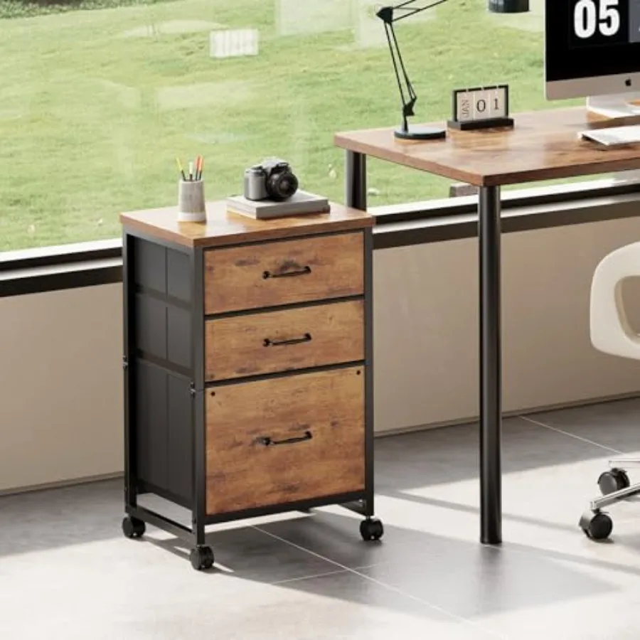 3 Drawer File Cabinet with Wheels with Open Storage Shelf