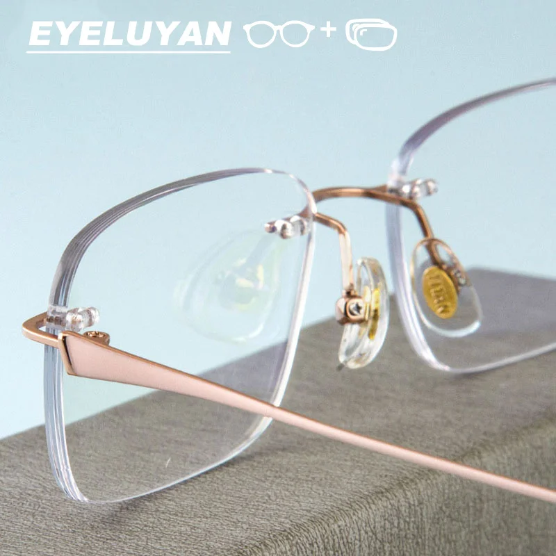 

EYELUYAN Women Rimless Prescription Glasses Titanium Frame Rose Gold Color Myopia Hyperopia Progressive Optical Eyeglasses