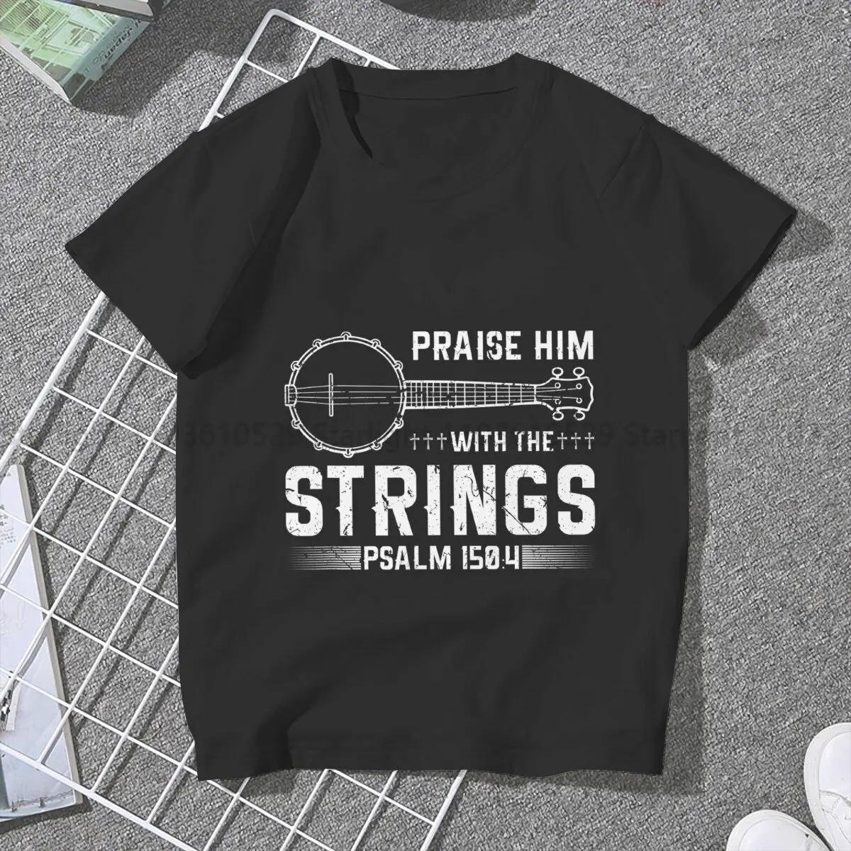 Praise Him With The Strings Psalm Women TShirt Music Art Girls Y2k Graphic Tops O-neck Polyester Female T Shirt Humor Gift