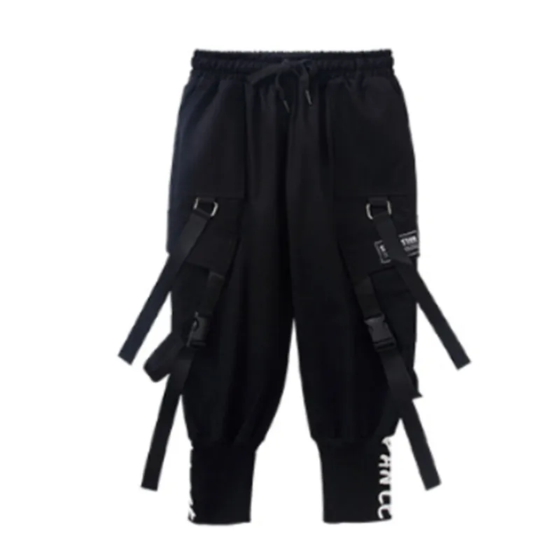 

Kids Cargo Pants for Boy Fashion Black Harem Pants Multi Pockets Joggers Trousers with Chain Elastic Waist Streetwear Sweatpants