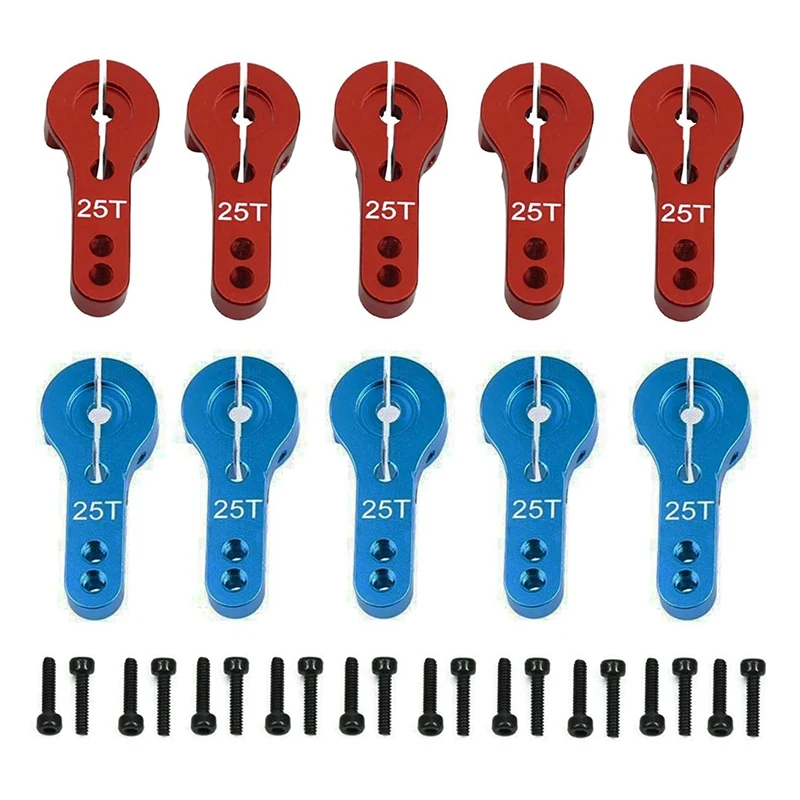 10 pezzi 25T servo corna in alluminio filettatura M3 braccio sterzo in metallo per RC auto camion Buggy aereo-blu e rosso