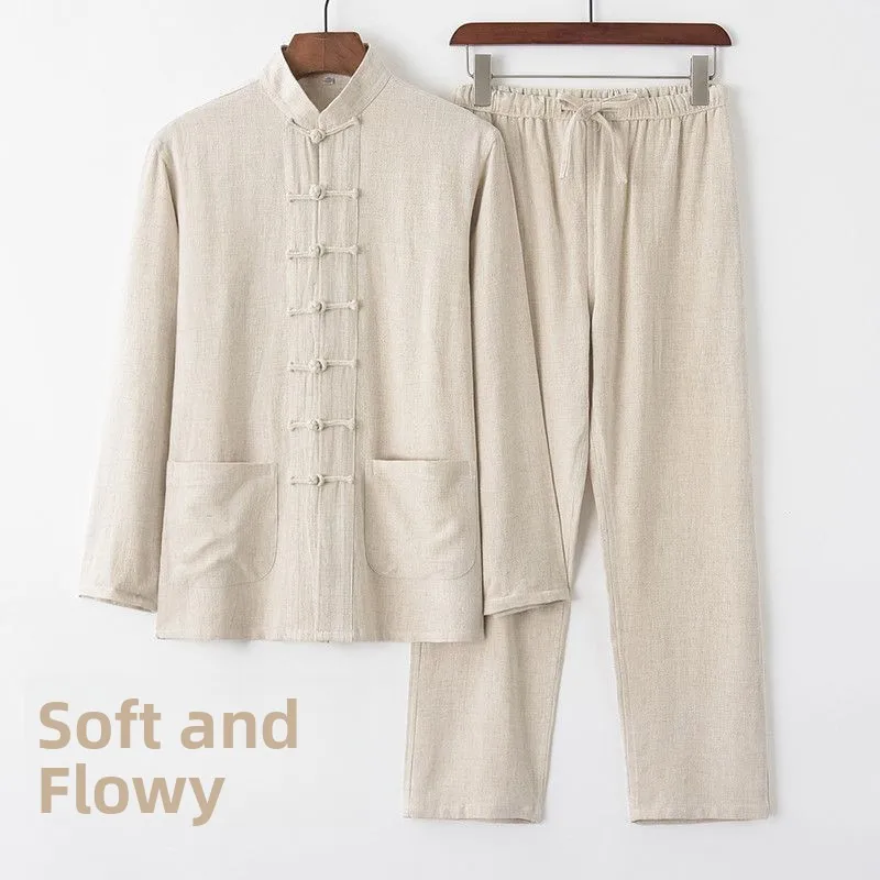 

Весенне-летний комплект из хлопка и льна в китайском стиле Long Sve, мужской модный свободный топ в стиле ретро, молодежный повседневный цветной топ