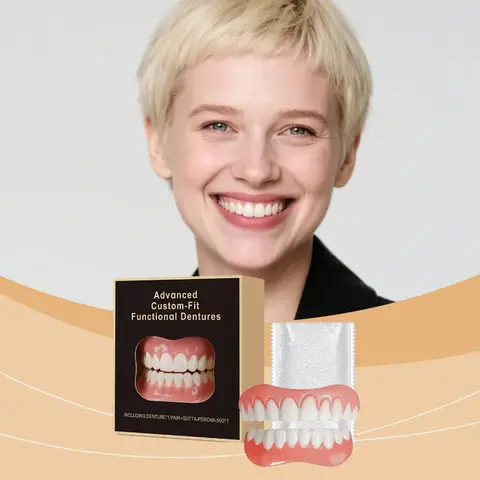 False Teeth Silicone Kit Orthodontic Fake Tooth Soft Comfortable Dentures Oral Hygiene Care Upper Lower Veneers Denture Set