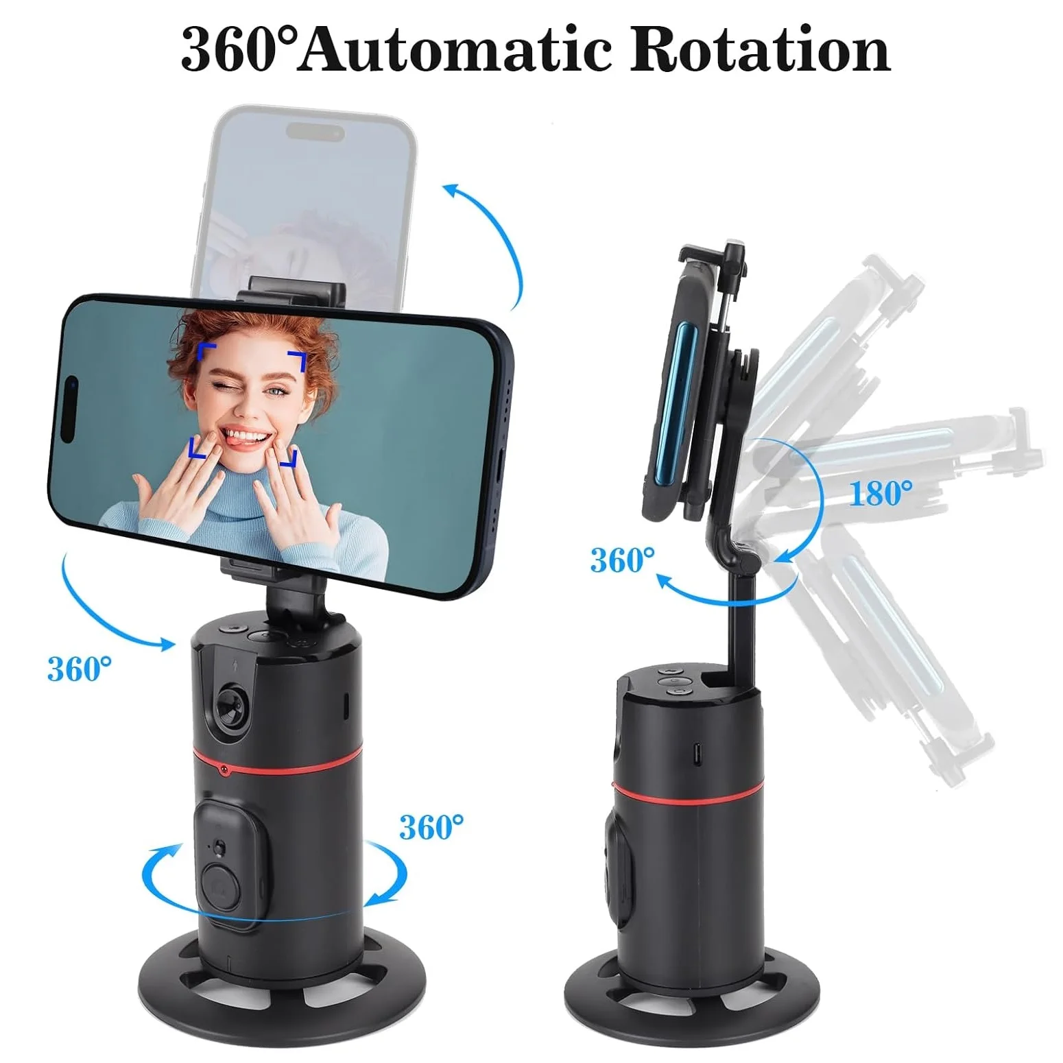 مثبت الهاتف الذكي اللاسلكي Gimbals Follow-up 360 °   حامل الهاتف المحمول الذكي لتتبع الوجه بالذكاء الاصطناعي لفيديو مدونة الفيديو المباشرة