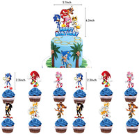 1pc + 12pcs  Sonic Cake Topper Birthday Party Decoration Sonics Cake Card Fruit Plug-in Birthday Party Supplies Toys Kids Gift