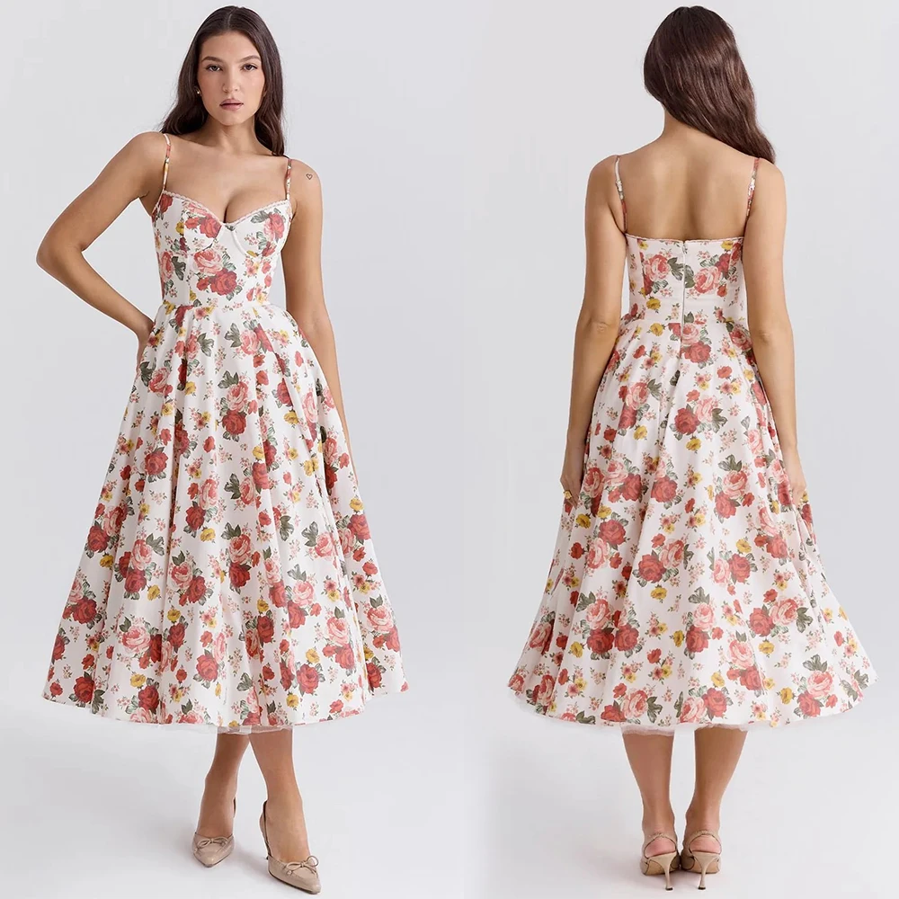 Spaghetti Strap Off Shoulder Ruffle Swing Black Midi Dresses A Line Wedding Evening Party Maxi Dress Elegant Cocktail Flowy Gown