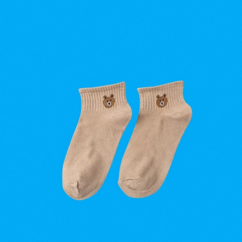 5/10 par Wysokiej jakości cienkie skarpetki damskie z płytkimi ustami Casual Boat Socks Cute College Style Bear Boat Socks Wiosna i lato