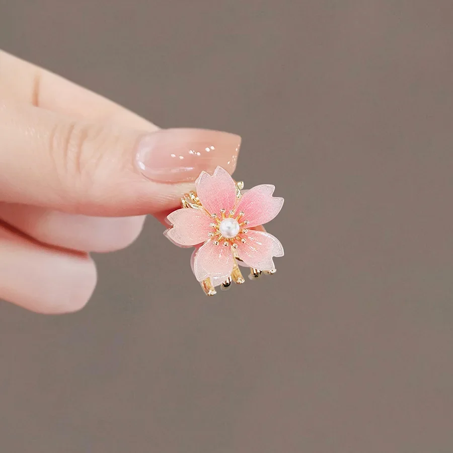 Japanischen Stil Sakura Mini Haar Klaue High-end-Prinzessin Kopf Top Clip frauen Pony Seite Clip Süße nette Legierung Blume Haar Rutsche