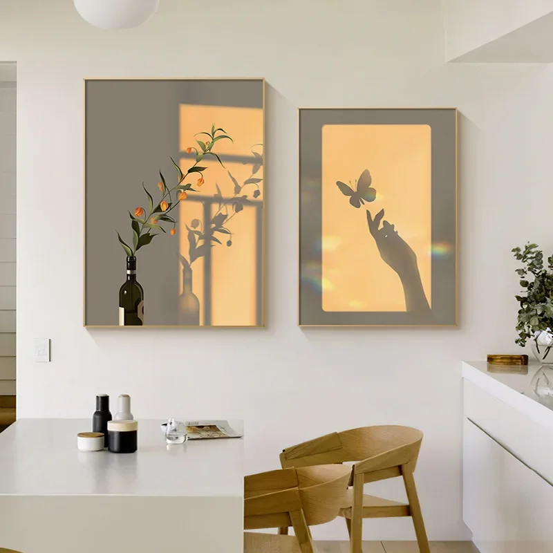 Nordic healing department dining room decorative painting light and shadow still life living room high-end hanging painting mode