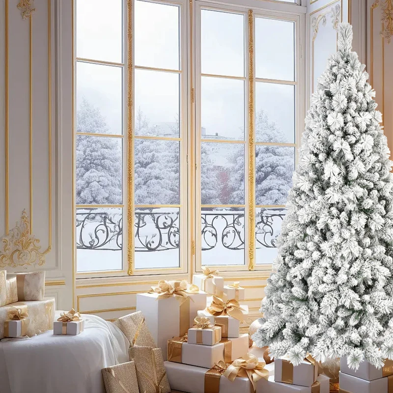 

4FT Flocked Christmas Tree with 350 Tips – Snowy PVC & Hard Needle Branches, Hinged Structure for Easy Setup, Stable Metal Stand