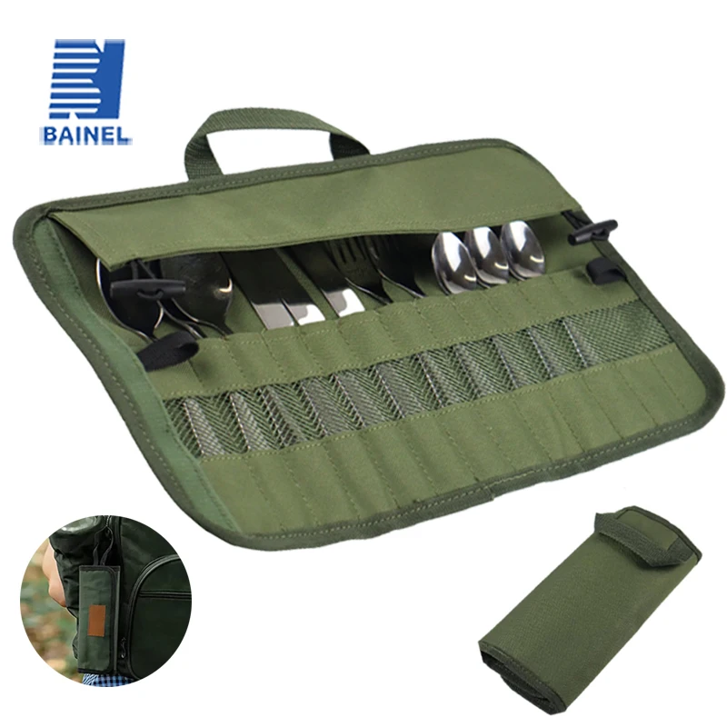 

Outdoor Camping Cutlery Storage Bag Portable Roll Up Pouch Bag Cutlery Storage Water Resistant Case for Forks Spoons Chopstick