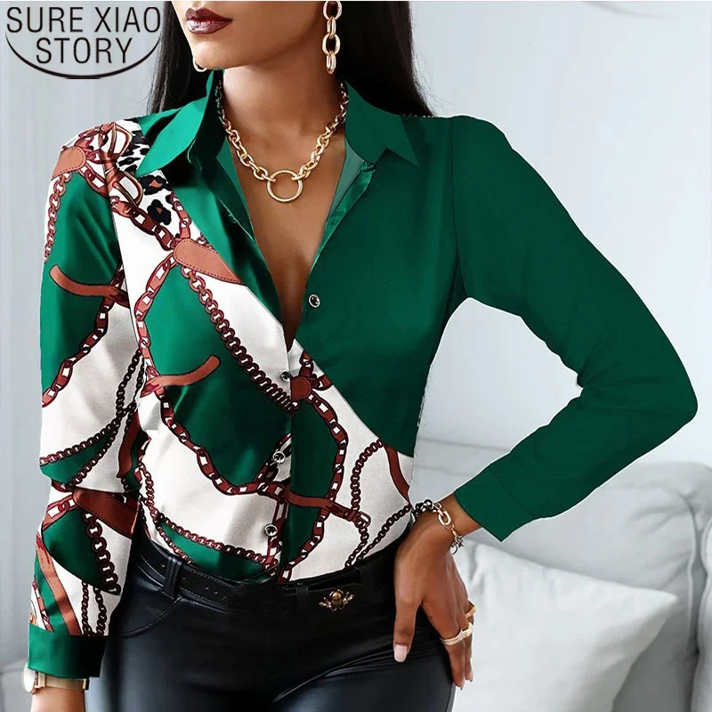 Vintage Print Blouses Striped Floral Leopard Shirts Office Lady Print Blouse Spring Fashion Button Long Sleeve Women Tops 18972