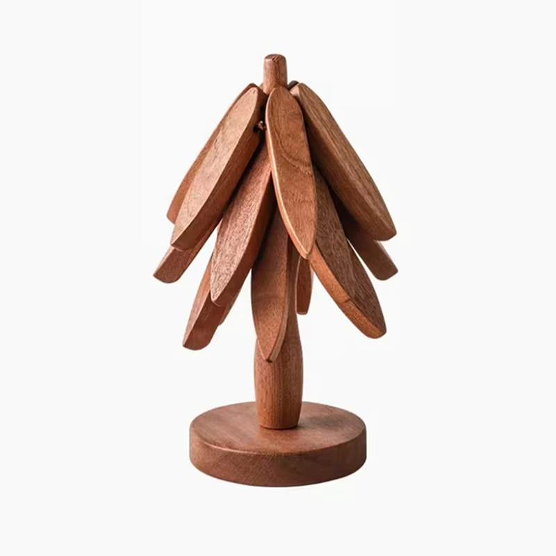 Hot 2PCS Wooden Trivets For Hot Dishes Tree Shape Trivet Set Trivets For Hot Dishes Foldable Heat Resistant Pads