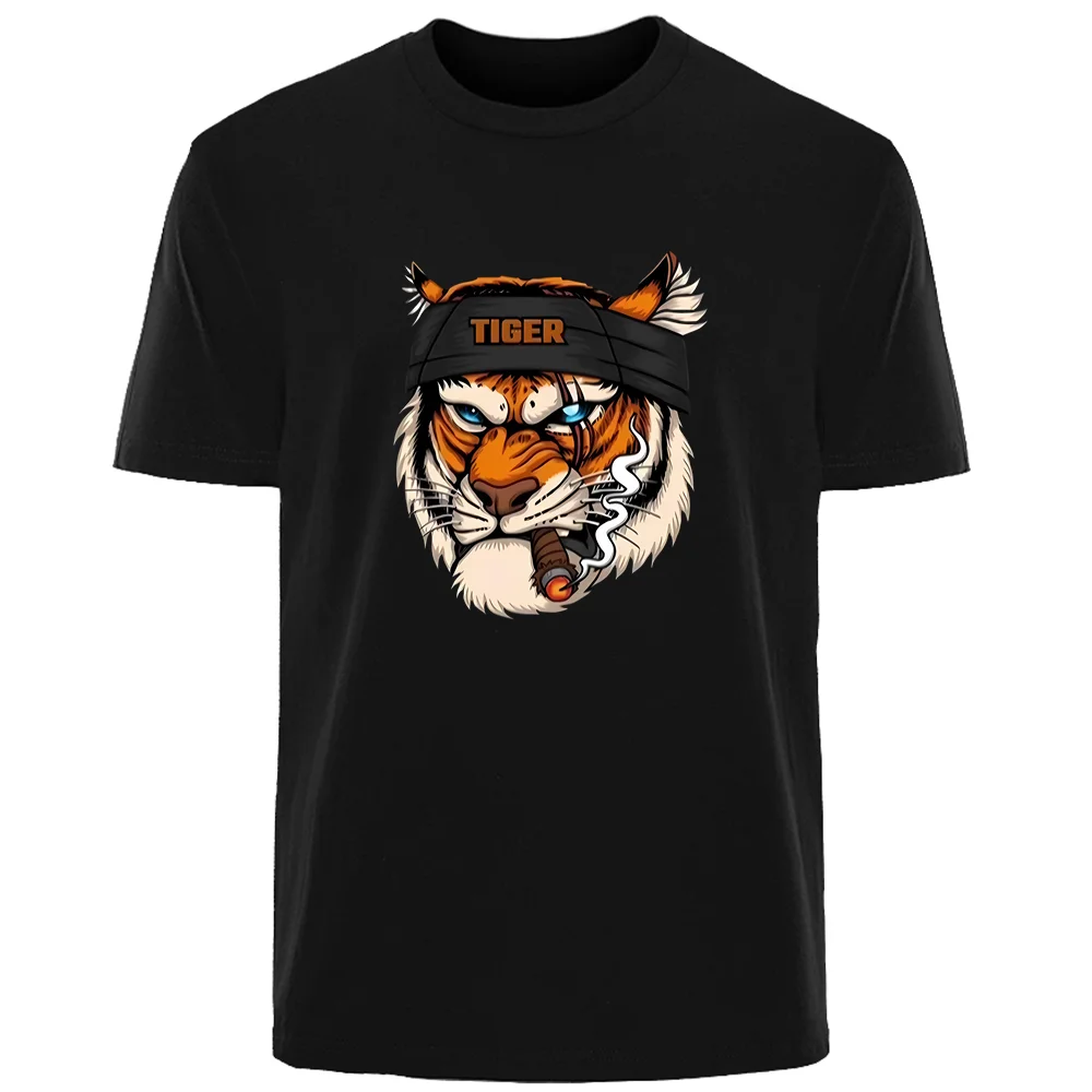 Fierce Tiger Creative Summer High Quality Men\'s 100% Cotton Breathable Sweat Absorbent T-Shirt Casual Fashion Men\'s Street Wear