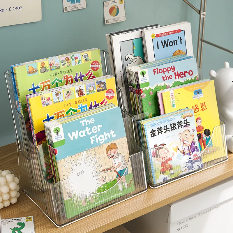 

Transparent Desktop Bookshelf Children's Picture Book Storage Rack Plastic Acrylic Box Bedside Desk Storage Artifact Book Stand