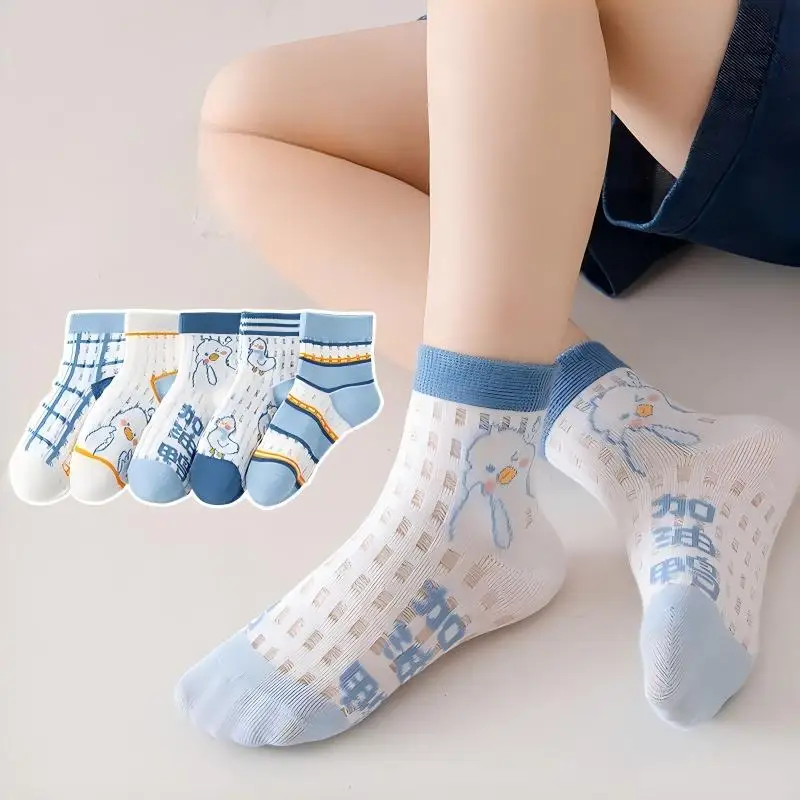 

5 пар детских носков, детские носки для мальчиков и девочек, весенне-летние, тонкие, сетчатые, дышащие, легкие и впитывающие пот.