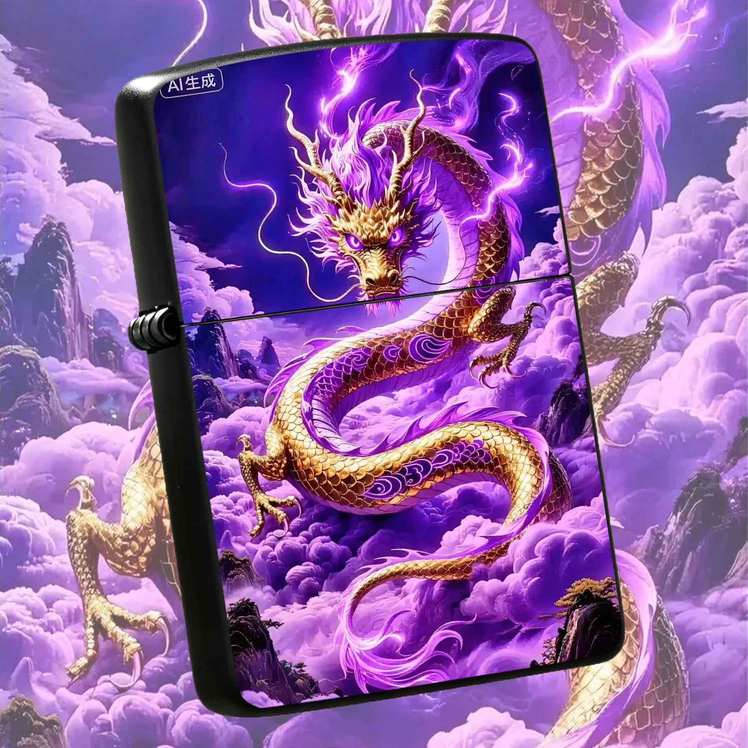 Vibrant Purple Flame Eastern Style Dragon Lighter, Durable Housinglic Golden Scaly Auspicious Dragon Pattern Printed, Windproof PORTABLE Durable Lighter, Ideal Gift for Men, Collectible Decorative Ornament for Home Outdoor Use, Unique Dra