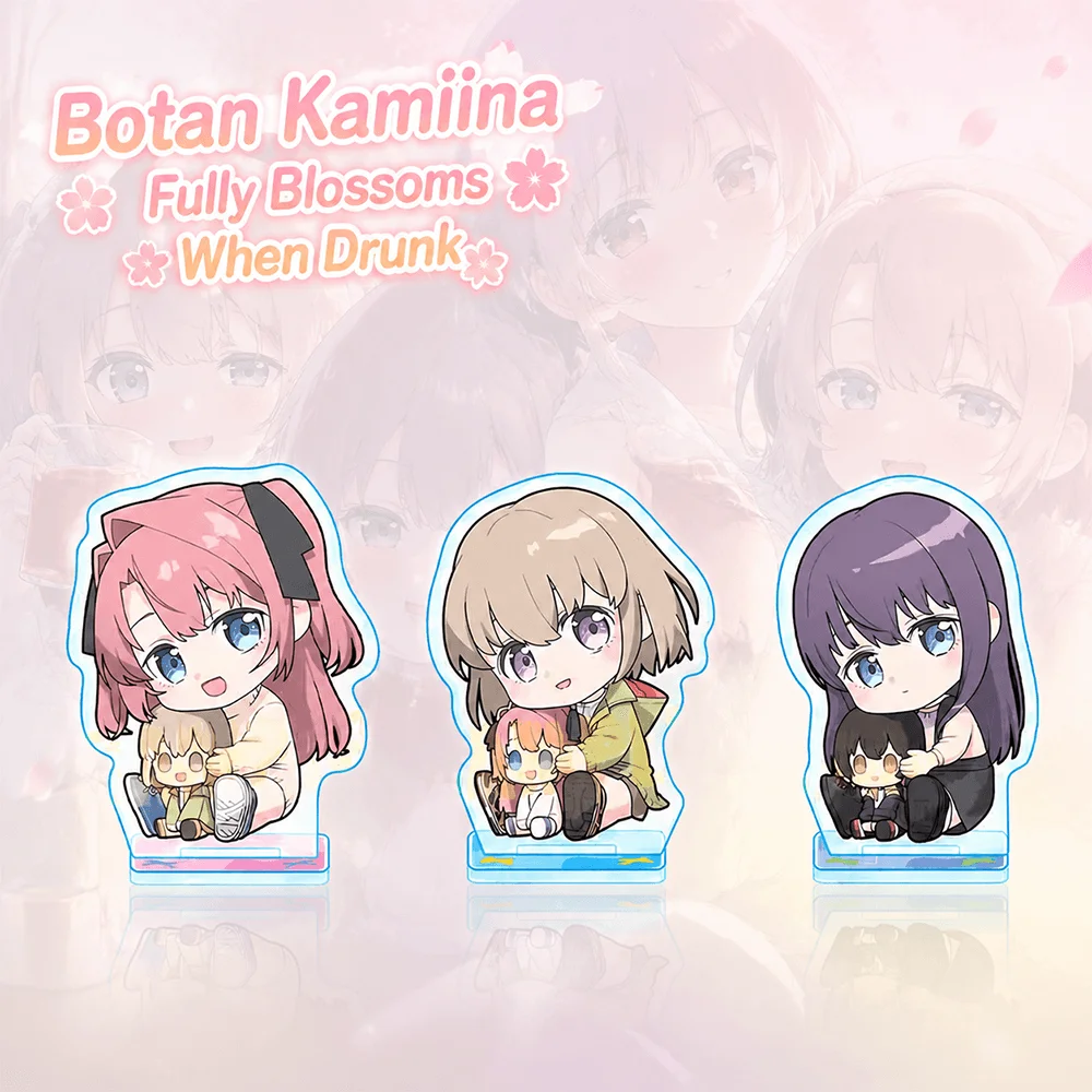 Botan Kamiina Fully Blossoms 10cm Acrylic Stand Keychain Chibi Hugging Doll Casual Sweater Ver Tabletop Ornament Desk Decor Gift