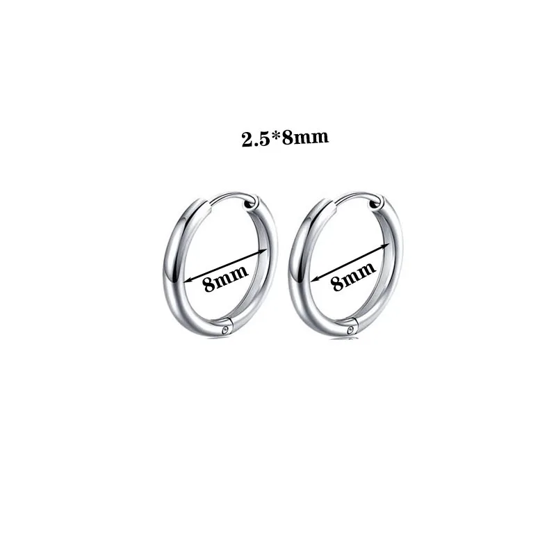 2.5mm 8 10 12 14 16 18 20 mm Mini Trendy Brief Round Circle Stainless Steel Hoop Earrings For Men Women Classic Jewelry