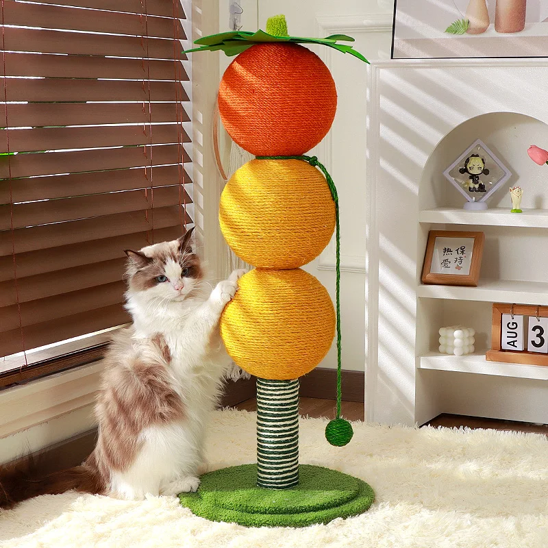 Hot-selling colored sugar spherical vertical cat scratching board, non-shedding claw grinder, cat toy with interactive ball, OEM