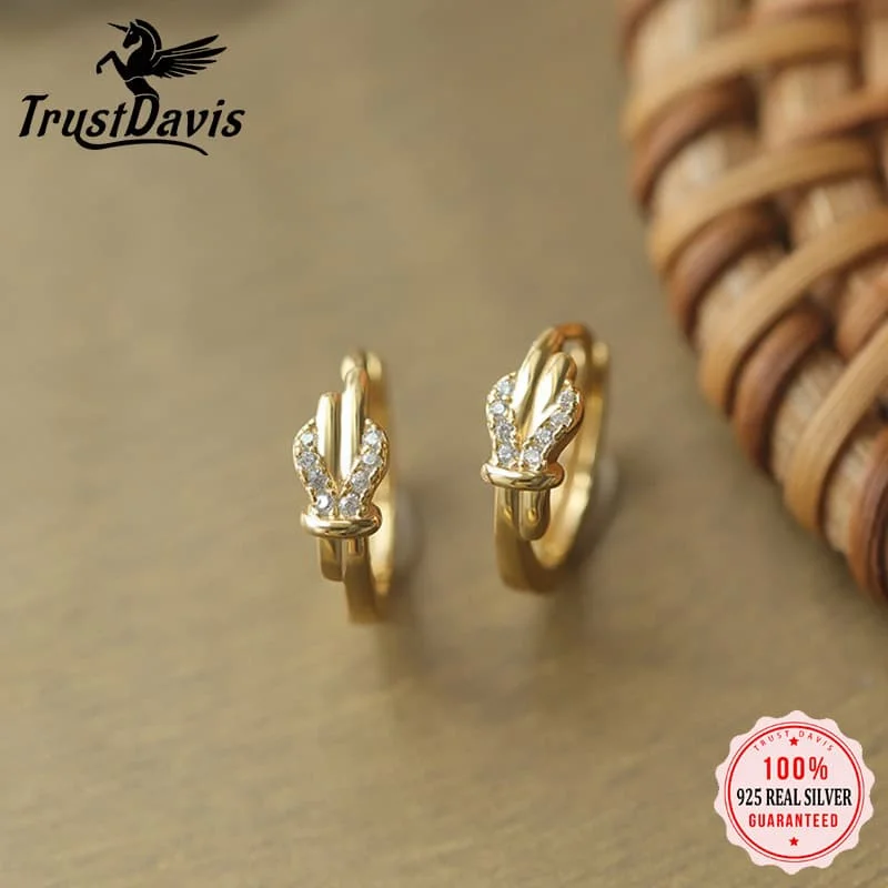 

TrustDavis 925 Sterling Silver Intertwined Trendy Zircon 18K Gold Plated Hoop Earring Ear Linefor Wedding Banquet Jewelry DS3934
