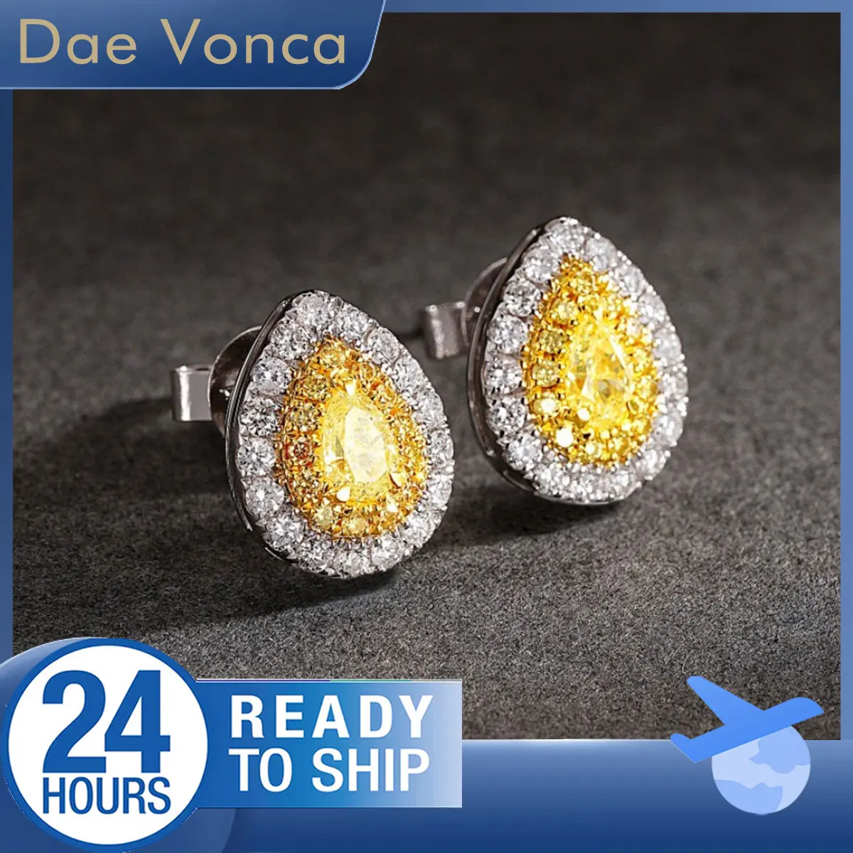 Double Halo Yellow Diamond Earrings In 18K White Gold Fancy Yellow Pear Shaped Natural Diamond Two Tone Diamond Stud Earrings