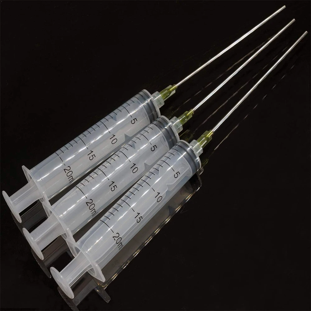 3 Pack 20ml Plastic Syringe, 10cm Blunt Luer Lock Needle & Cap for Scientific Lab, Glue Applicator, Liquid Transfer & Refill